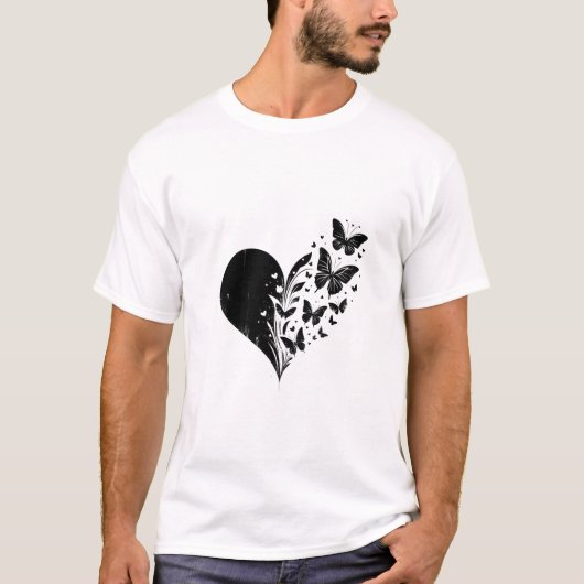 黒と白のコンセプト アーティスティック デザイン Tシャツ (正面)