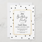 黒と白のコンフェッティドット 21歳の誕生日パーティー 招待状 (正面)
