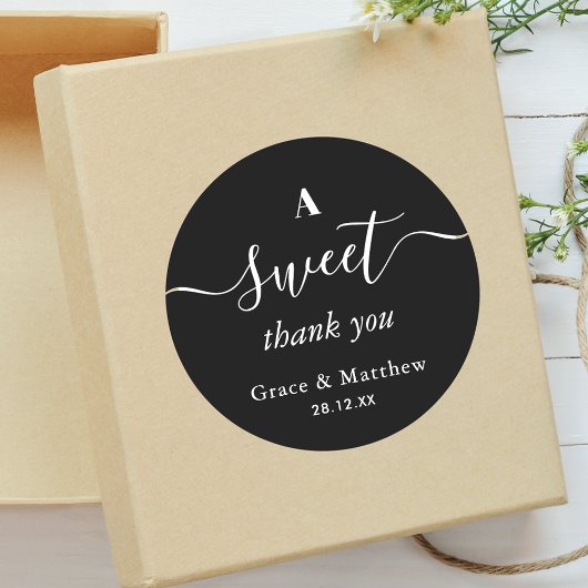 黒と白のコンボ 結婚式の引出物用ステッカー Sweet Thank You ラウンドシール