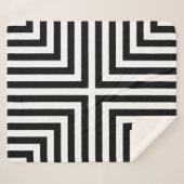 黒と白のコーナーストライプのボックスの繰り返しパターン シェルパブランケット (正面(横))