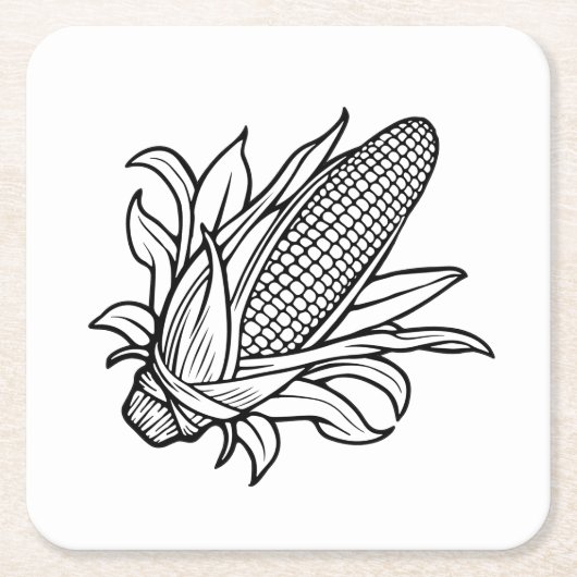 黒と白のコーンのコブのアイコンと離れの スクエアペーパーコースター (正面)