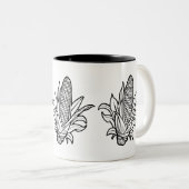 黒と白のコーンのコブのアイコンと離れの ツートーンマグカップ (正面右)