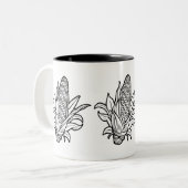 黒と白のコーンのコブのアイコンと離れの ツートーンマグカップ (正面左)