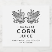 黒と白のコーンジュースと2本のとうもろこし リキュールボトルラベル (シングルラベル)