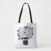 黒と白のゴシックなドクロのバラの花束 トートバッグ (正面)