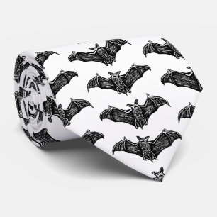 黒と白のゴシックコウモリ柄 ネクタイ