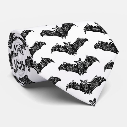 黒と白のゴシックコウモリ柄 ネクタイ (ロール)