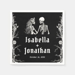 黒と白のゴシックハロウィン スケルトンの結婚式 スタンダードカクテルナプキン