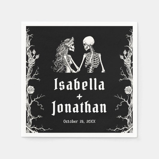 黒と白のゴシックハロウィン スケルトンの結婚式 スタンダードカクテルナプキン (正面)