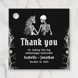 黒と白のゴシックハロウィン スケルトンの結婚式 フェイバータグ
