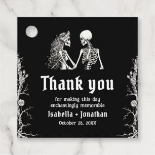 黒と白のゴシックハロウィン スケルトンの結婚式 フェイバータグ