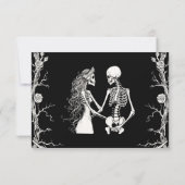 黒と白のゴシックハロウィン スケルトンの結婚式 出欠カード (裏面)