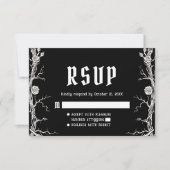 黒と白のゴシックハロウィン スケルトンの結婚式 出欠カード (正面)