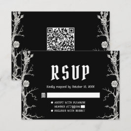 黒と白のゴシックハロウィン スケルトンの結婚式 出欠カード