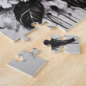 黒と白のゴシック様式のデイジー出血インク ジグソーパズル (側面)