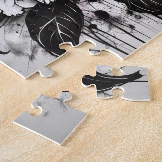 黒と白のゴシック様式のデイジー出血インク ジグソーパズル (側面)