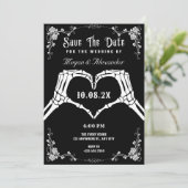 黒と白のゴシック骸骨写真の結婚式 セーブザデート (スタンド正面)