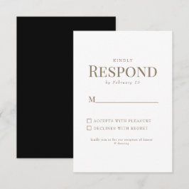 黒と白のゴールドテキスト結婚式RSVP 出欠カード
