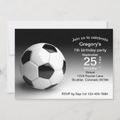 黒と白のサッカーボールの誕生日パーティー 招待状 (正面)