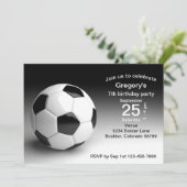 黒と白のサッカーボールの誕生日パーティー 招待状 (スタンド正面)
