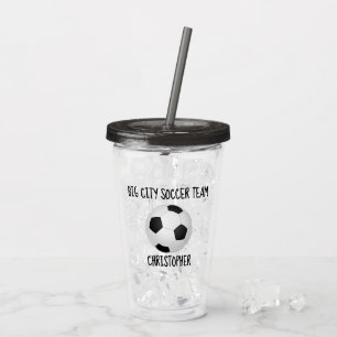 黒と白のサッカーボール チーム＆プレイヤー名 アクリルタンブラー