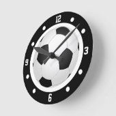 黒と白のサッカーボール ラウンド壁時計 (傾斜)