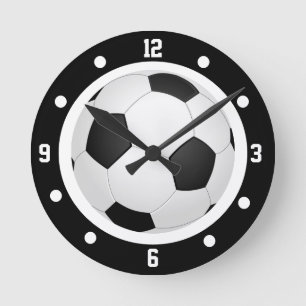 黒と白のサッカーボール ラウンド壁時計