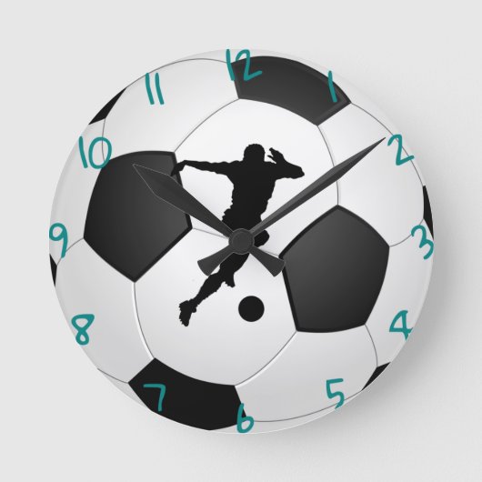 黒と白のサッカー時計 ラウンド壁時計 (正面)