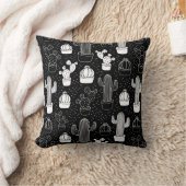黒と白のサボテンのドードルパターン クッション (ブランケット)