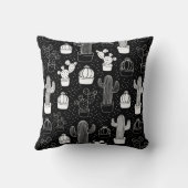 黒と白のサボテンのドードルパターン クッション (裏面)