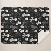 黒と白のサボテンのドードルパターン シェルパブランケット (正面(横))
