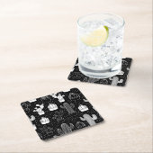 黒と白のサボテンのドードルパターン スクエアペーパーコースター (インサイチュ)