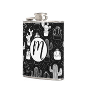 黒と白のサボテンのドードルパターン フラスク (左)