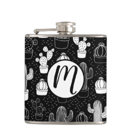 黒と白のサボテンのドードルパターン フラスク