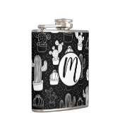 黒と白のサボテンのドードルパターン フラスク (右)