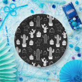 黒と白のサボテンのドードルパターン ペーパープレート (パーティー)