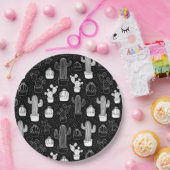 黒と白のサボテンのドードルパターン ペーパープレート (パーティー)