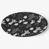 黒と白のサボテンのドードルパターン ペーパープレート (アングル)