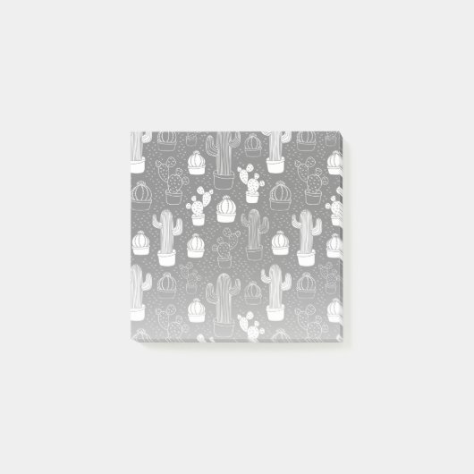 黒と白のサボテンのドードルパターン ポストイット (正面)