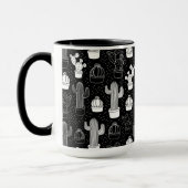 黒と白のサボテンのドードルパターン マグカップ (左)