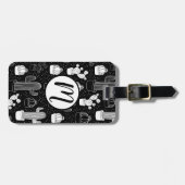 黒と白のサボテンのドードルパターン ラゲッジタグ (正面横)