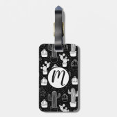 黒と白のサボテンのドードルパターン ラゲッジタグ (裏面縦)