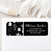 黒と白のサボテンのドードルパターン ラベル (インサイチュ)