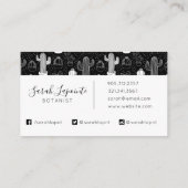 黒と白のサボテンのドードルパターン 名刺 (裏面)