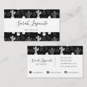 黒と白のサボテンのドードルパターン 名刺 (正面/裏面)