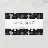 黒と白のサボテンのドードルパターン 名刺 (正面)
