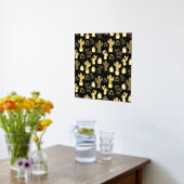 黒と白のサボテンのドードルパターン 箔ポスター (レイダウン (キッチン))