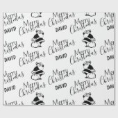 黒と白のサンタクロースクリスマス ラッピングペーパー (フラット)