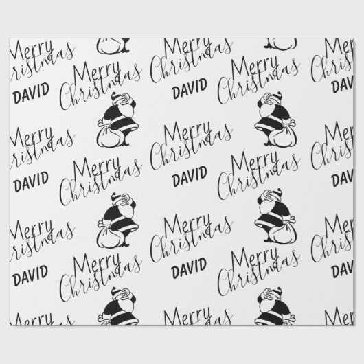 黒と白のサンタクロースクリスマス ラッピングペーパー (フラット)