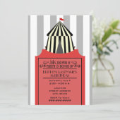 黒と白のサーカステントと赤いチケット誕生日 招待状 (スタンド正面)